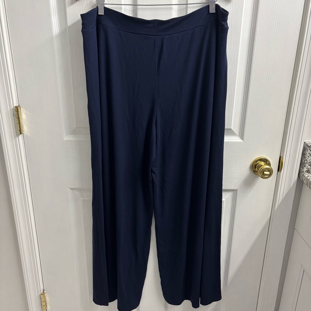 Eileen Fisher Pull On Stretchy Wide Leg Pants Navy Blue Flowy XL - Picture 5 of 5
